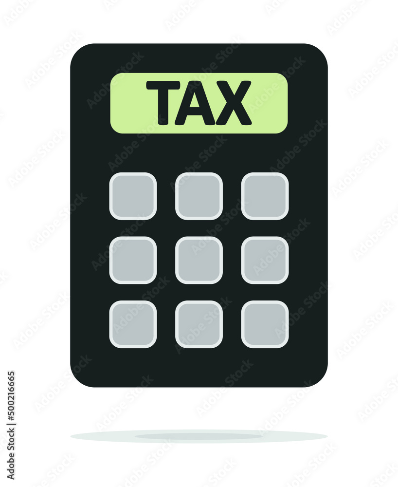 Calculator with tax sign. Tax, business, money sign. Cost cash, business, future and online, website related single icon on white background illustration. Stocking, stocks, investment. Vector EPS.