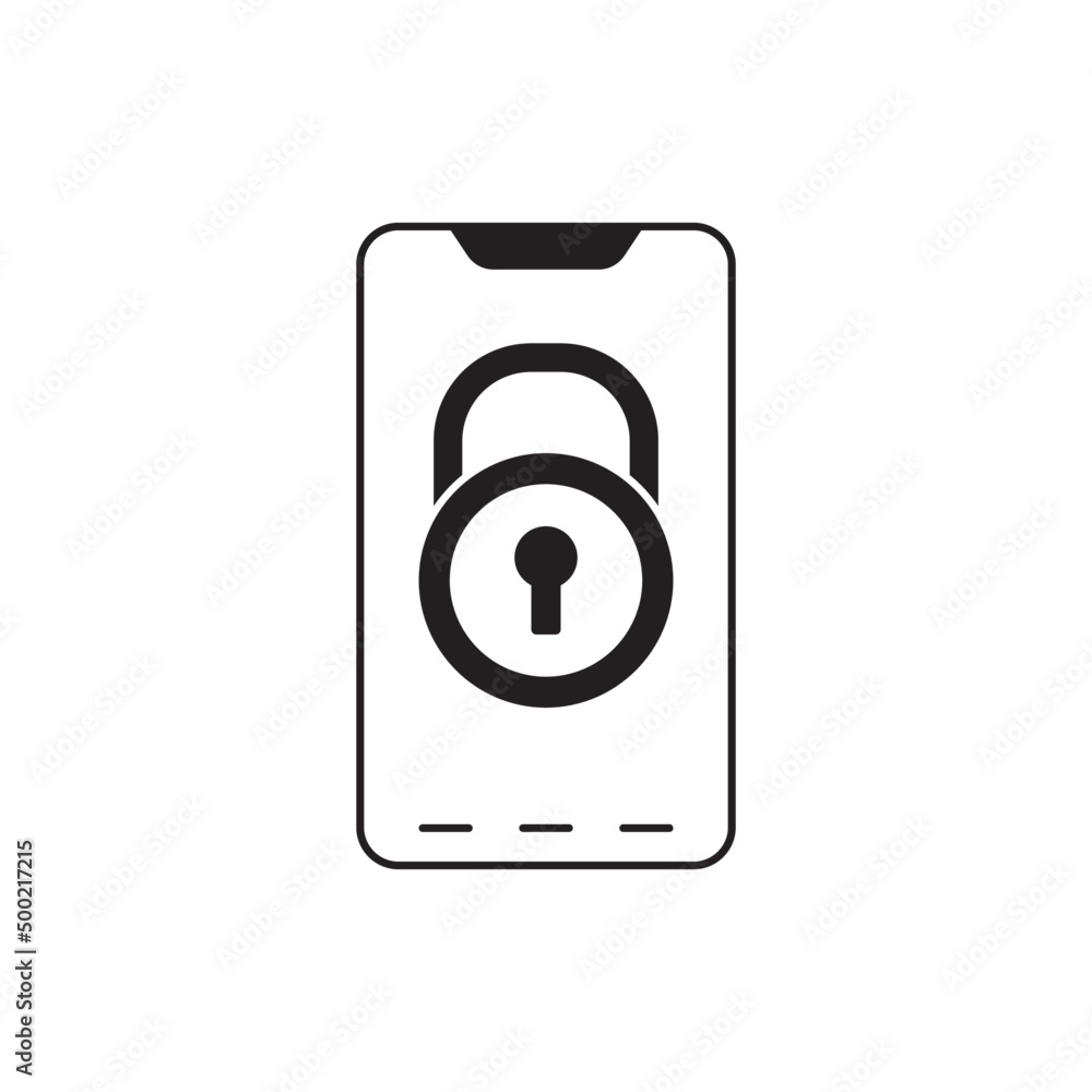 Mobile with lock sign icon, locked phone icon in black flat glyph, filled style isolated on white background Mobile with lock sign icon, locked phone icon in black flat glyph, filled style isolated on white background