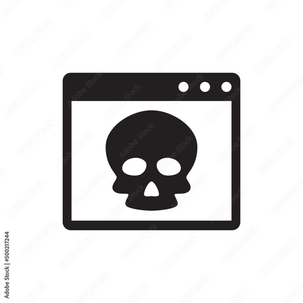 Malware, virus on webpage icon in black flat glyph, filled style isolated on white background Malware, virus on webpage icon in black flat glyph, filled style isolated on white background