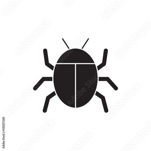 Bug, insect, computer virus icon in black flat glyph, filled style isolated on white background