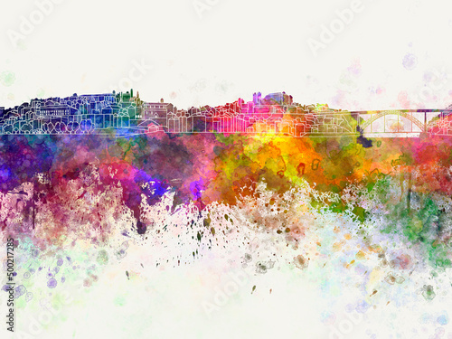 Porto skyline in watercolor background