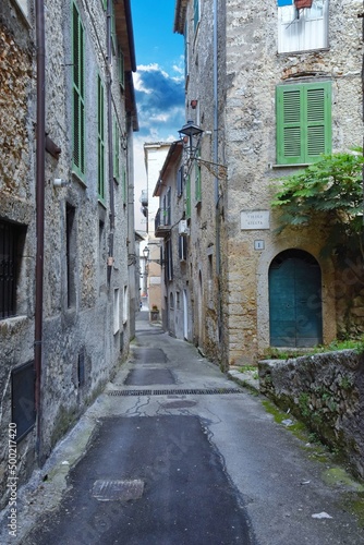 A narrow street in Arpino, a small village in the province of Frosinone, Italy.
