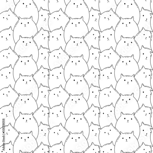 Seamless pattern with funny cat and balloons. Cartoon illustration for fabric, textile, wrapping, background, wallpaper