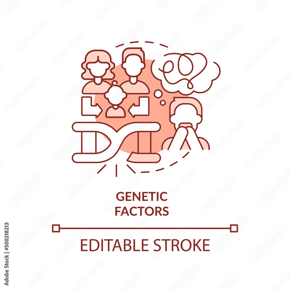 Genetic factors red concept icon. Inherited anxiety disorder. Phobia cause abstract idea thin line illustration. Isolated outline drawing. Editable stroke. Arial, Myriad Pro-Bold fonts used Genetic factors red concept icon. Inherited anxiety disorder. Phobia cause abstract idea thin line illustration. Isolated outline drawing. Editable stroke. Arial, Myriad Pro-Bold fonts used
