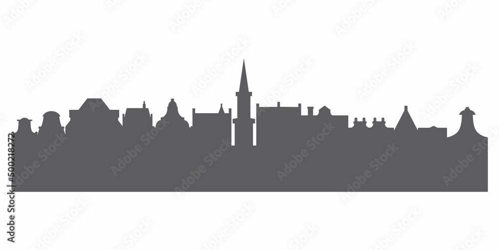 Silhouette of a row Amsterdam houses. Facades of European old buildings. Holland homes. Vector