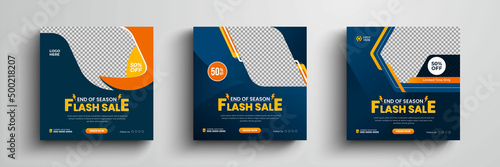 Flash sale social media post design, product promotion instagram template, square sale banner set