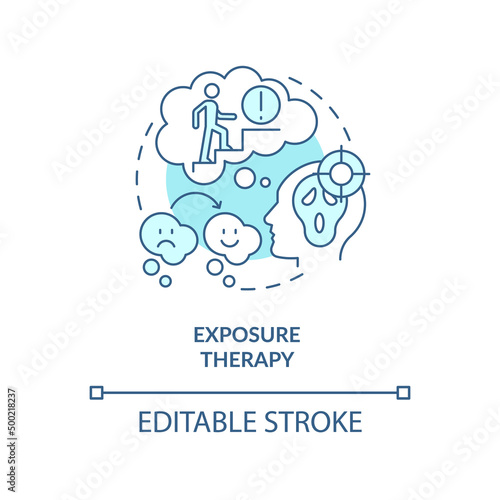 Exposure therapy turquoise concept icon. Change and manage fear reaction. Treatment abstract idea thin line illustration. Isolated outline drawing. Editable stroke. Arial, Myriad Pro-Bold fonts used