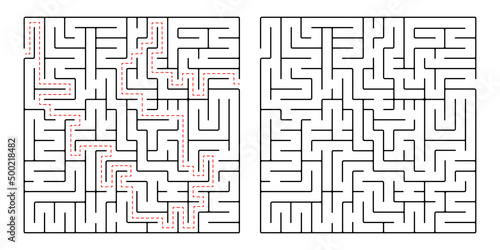 Square maze, a simple logic game with labyrinths. Vector maze game. photo