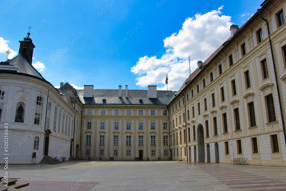 The empty Second Courtyard at the Prague Castle. Czech Republic.