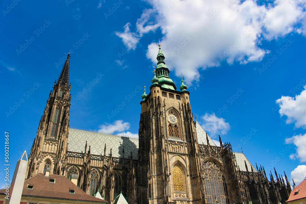 St. Vitus Cathedral, unique gothic building at the Third Courtyard. Prague Castle.