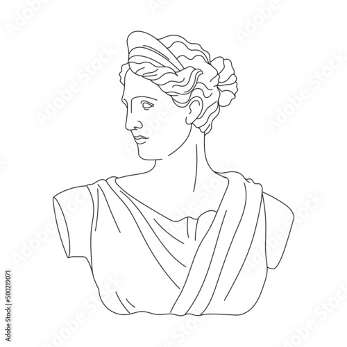 Aesthetic Greek Sculpture Line Art.  Greece woman. Bohemian antique classic statues