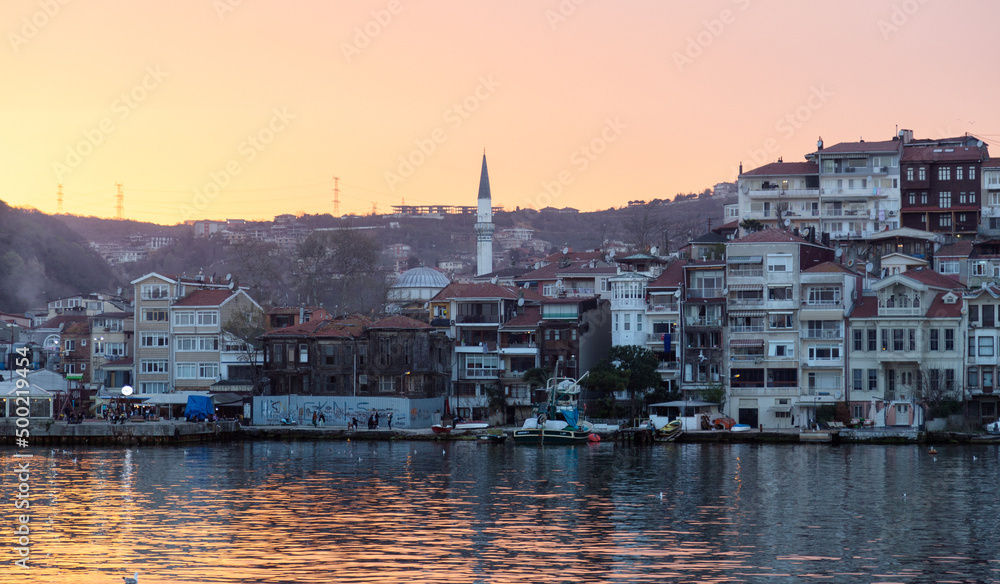 Mosque at sunset on Bosphorus Sea