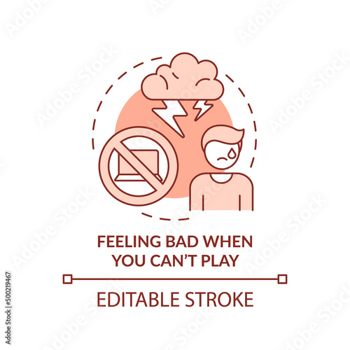 Feeling bad when you cant play terracotta concept icon. Sign of game addiction abstract idea thin line illustration. Isolated outline drawing. Editable stroke. Arial, Myriad Pro-Bold fonts used