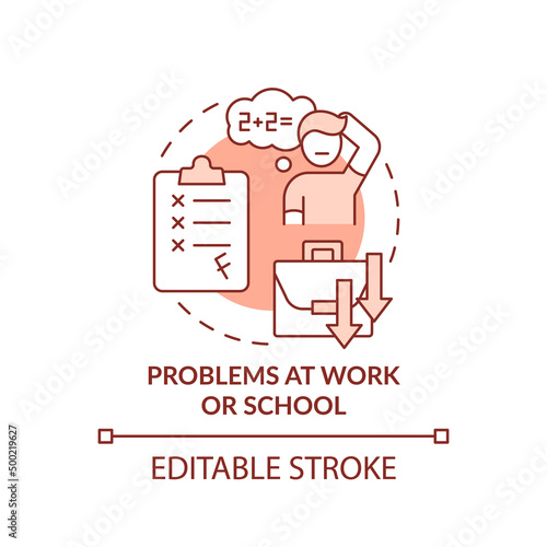Problems at work and school terracotta concept icon. Sign of game addiction abstract idea thin line illustration. Isolated outline drawing. Editable stroke. Arial, Myriad Pro-Bold fonts used