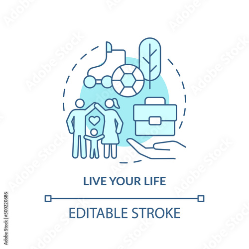 Live your life turquoise concept icon. Coping with gaming addiction abstract idea thin line illustration. Isolated outline drawing. Editable stroke. Arial, Myriad Pro-Bold fonts used