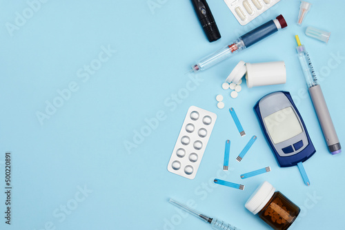Glucose test glucometer, diabetic medicines, stripes and insulin