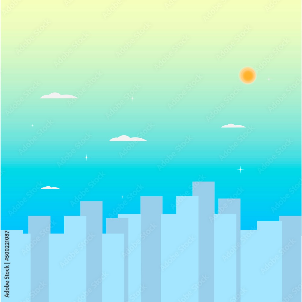 Sky background with clouds. Landscape silhouette of the city, vector illustration Sky background with clouds. Landscape silhouette of the city, vector illustration