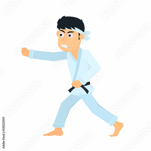 Fighter in a kimono. Karate training, vector illustration
