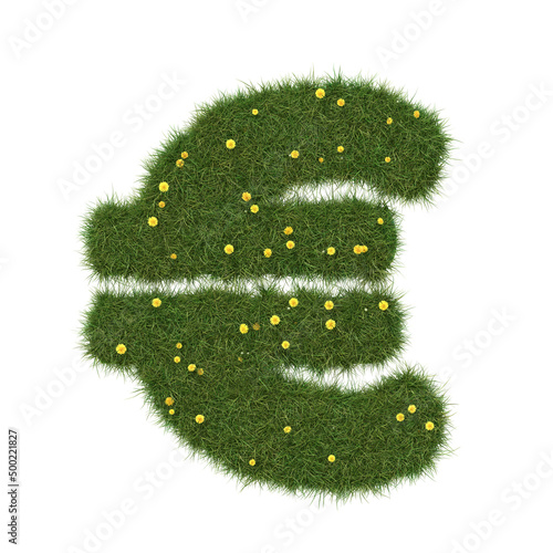 Realistic grass euro sign isolated on white background. Collection. 3D image. © Sasha Strekoza