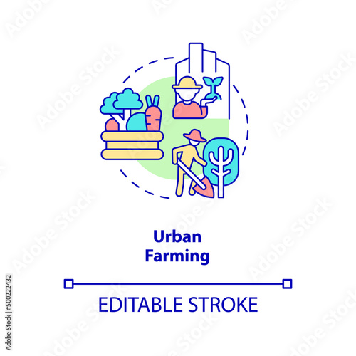 Urban farming concept icon. Water and biodiversity in green urbanism abstract idea thin line illustration. Agriculture. Isolated outline drawing. Editable stroke. Arial, Myriad Pro-Bold fonts used