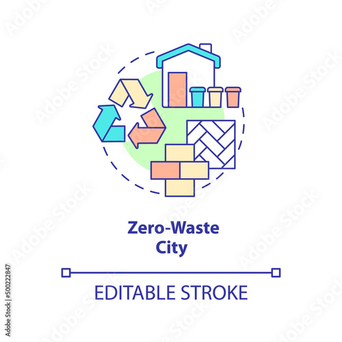 Zero-waste city concept icon. Green urbanism principle abstract idea thin line illustration. Waste and resource management. Isolated outline drawing. Editable stroke. Arial, Myriad Pro-Bold fonts used