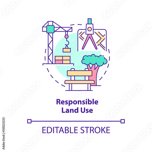 Responsible land use concept icon. Green building strategy abstract idea thin line illustration. Construction project. Isolated outline drawing. Editable stroke. Arial, Myriad Pro-Bold fonts used