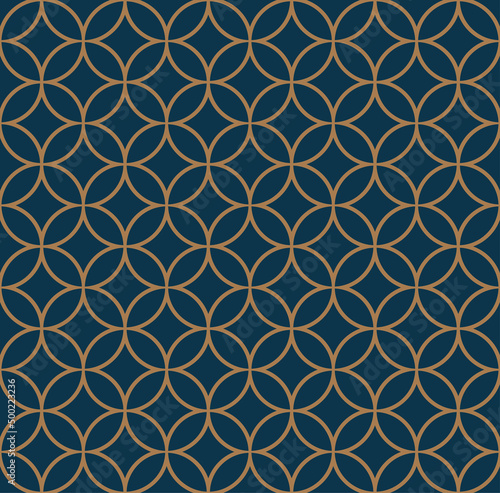 Art deco line art. Diamond grid pattern in gold and blue color. Decorative seamless background.
