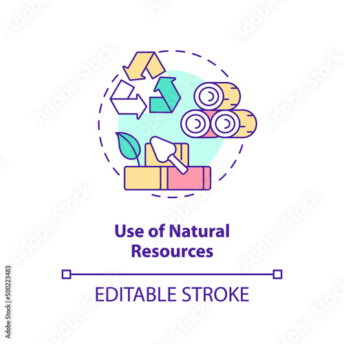 Use of natural resources concept icon. Eco-friendly architecture principle abstract idea thin line illustration. Isolated outline drawing. Editable stroke. Arial, Myriad Pro-Bold fonts used