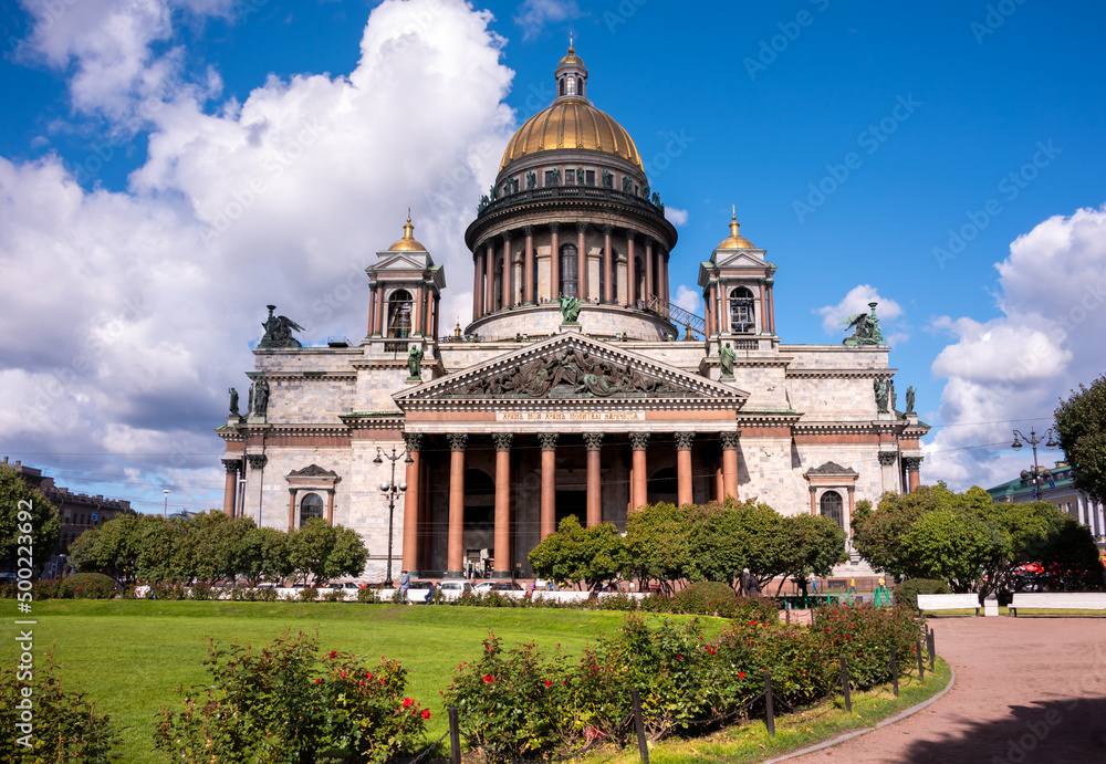 St. Isaaks's cathedral in St.Petersburg, Russia. City view with famous landmarks