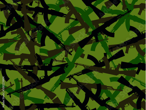 Camouflage endless vector pattern AK-47 assault rifle, 3/4 format. Vector camouflage from AK-47 for print, limitless. Jungle shades