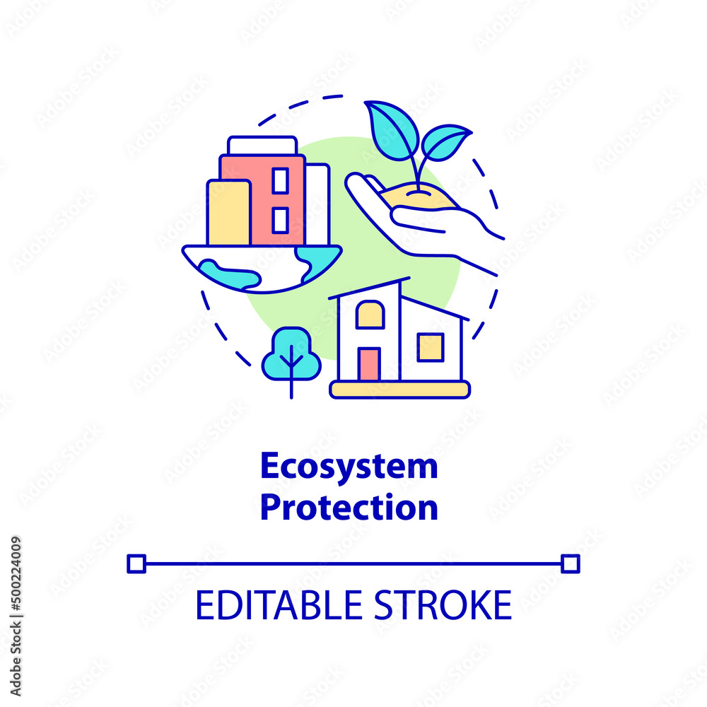 Ecosystem protection concept icon. Advantage of sustainable architecture abstract idea thin line illustration. Isolated outline drawing. Editable stroke. Arial, Myriad Pro-Bold fonts used