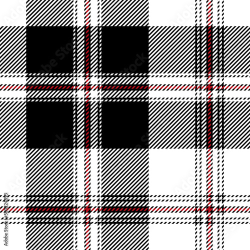 Black, red and white tartan plaid. Scottish pattern fabric swatch close-up. 