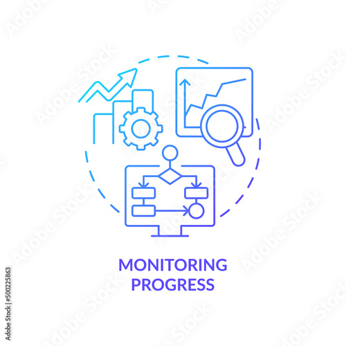Monitoring progress blue gradient concept icon. Business analytics task abstract idea thin line illustration. Market research. Live test. Isolated outline drawing. Myriad Pro-Bold font used