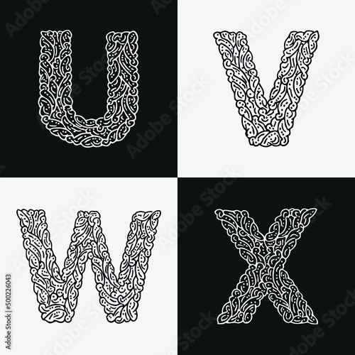 set of doodle font alphabets numbers and symbols