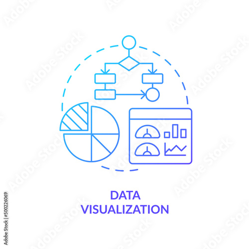 Data visualization blue gradient concept icon. Business intelligence implementation abstract idea thin line illustration. Graphic format. Isolated outline drawing. Myriad Pro-Bold font used