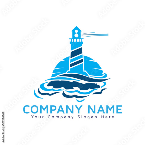 Lighthouse logo template. Building of lighthouse logo vector Lighthouse with sunset logo vector illustration symbol graphic icon .Lighthouse logo 