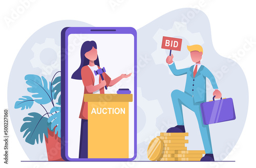 Auction Businessman makes a bid at an online auction