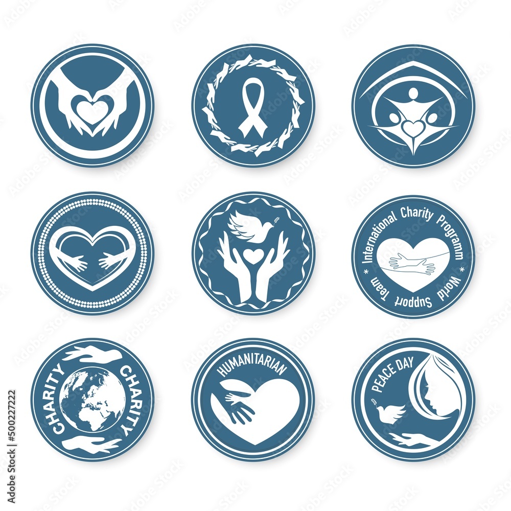 Charity white support labels set Charity white support labels set