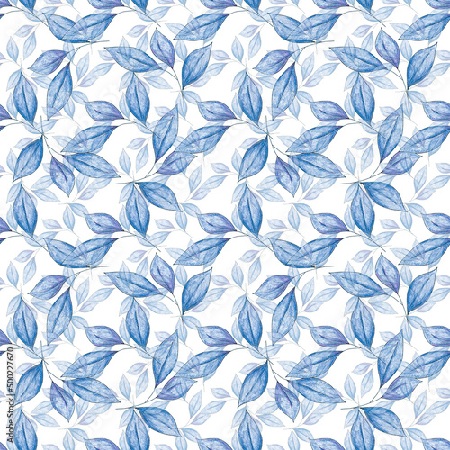 Seamless watercolor leaf pattern. A hand-drawn botanical illustration. For the design of things, wrapping paper, decoupage, covers, fabric, postcards, invitations and etc. Isolated on white background © Margarita