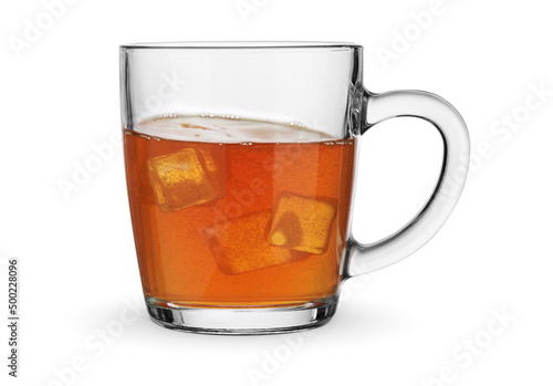 tangerine or orange soda with ice in a glass isolated