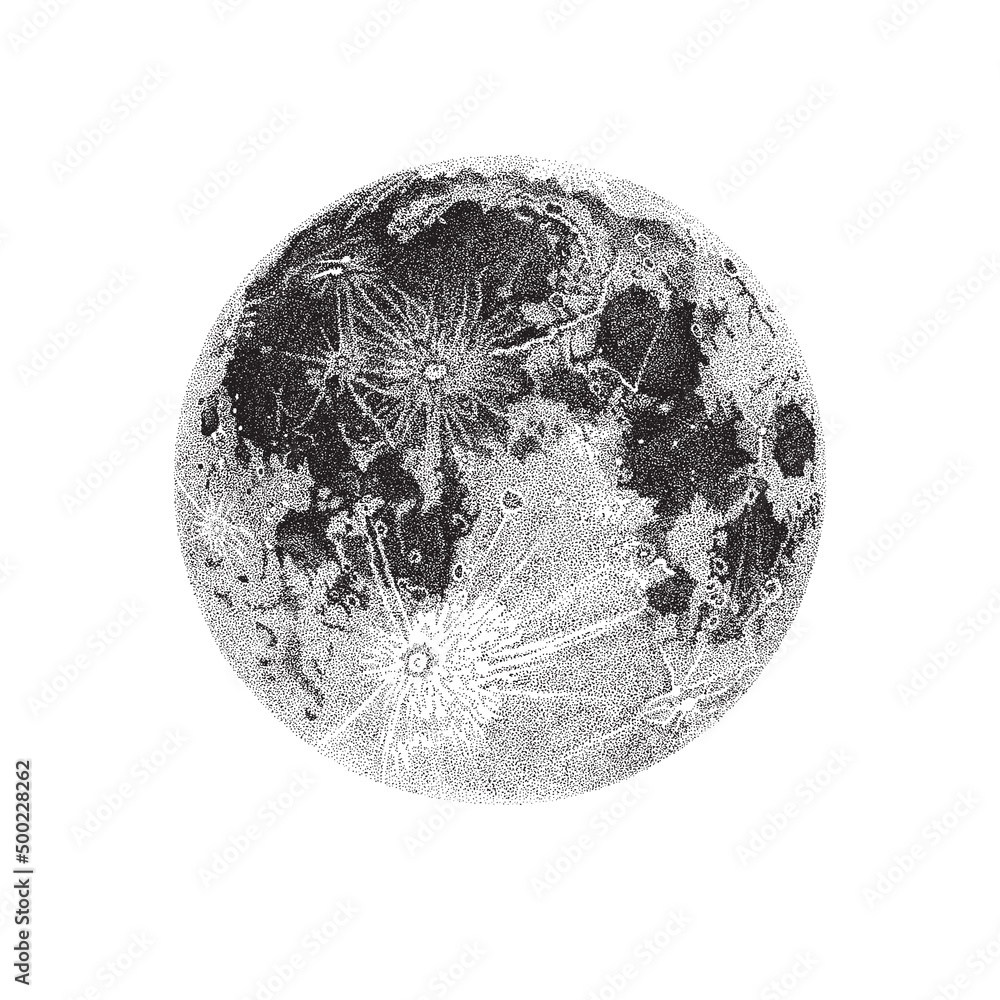 Detailed Full Moon ink drawing in dotwork style Stock Vector | Adobe Stock