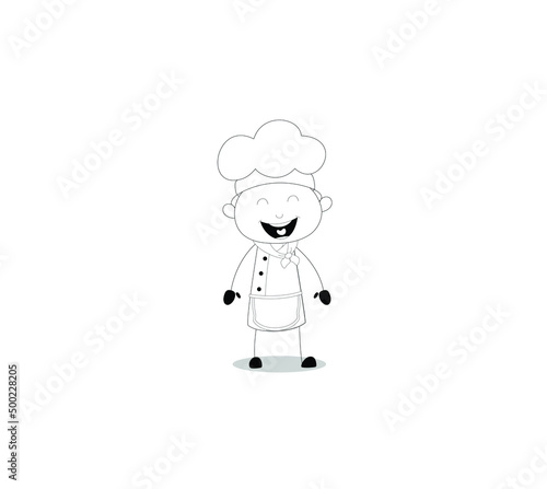 Happy chef cartoon portrait of young man chef uniform and do OK sign gesture. Man cook delicious food and show to camera. Vector simple design.