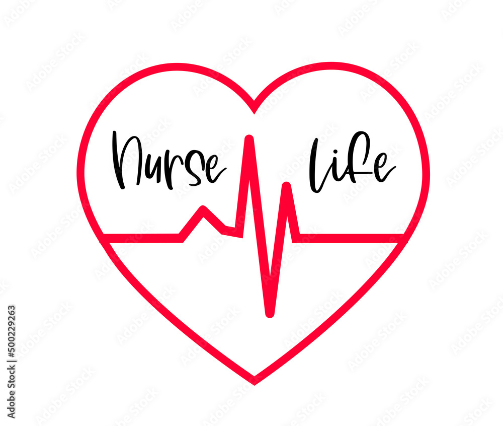 Nurse life vector design with red heart and heartbeat Nurse life vector design with red heart and heartbeat