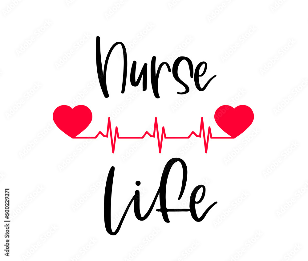 Nurse life vector design with red heart and heartbeat