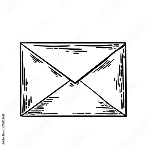 Realistic vintage paper letter envelope vector sketch set. Vintage engraves style with wax seal black and white monochrome illustration.