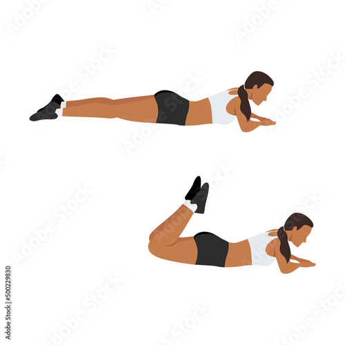 Woman doing Hamstring leg curl exercise. flat vector illustration isolated on white background