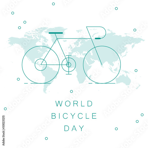 World Bicycle Day vector. Green bicycle icon vector. Bike silhouette and world map. Bicycle and Earth