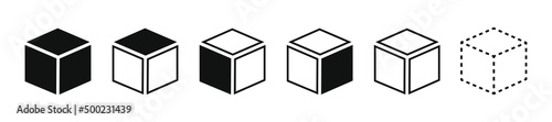 Outline cube icons set with selected side