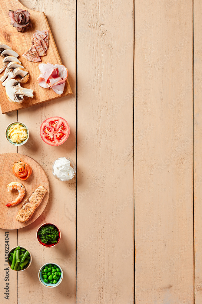 Food background in rustic style. Wooden background with ingredients for  cooking. Ingredients for cooking. Organic ingredients for breakfast. Home  food table. Rustic culinary. Restaurant menu design. Stock Photo | Adobe  Stock