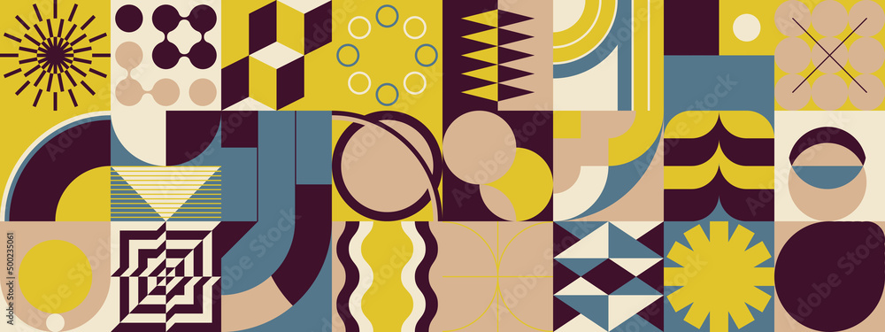 Obraz premium Modernism Aesthetics Inspired Vector Graphic Pattern Made With Abstract Geometric Shapes